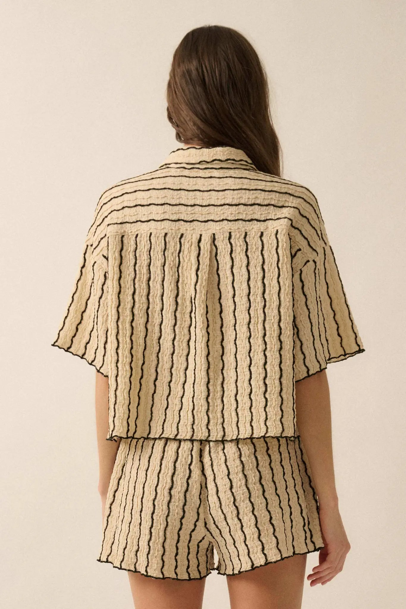 Waves Calling Striped Knit Button-Front Camp Shirt
