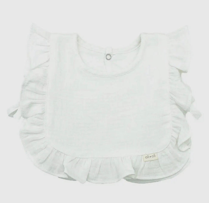 Ali+Oli Muslin Cotton Ruffle Baby Bib-White