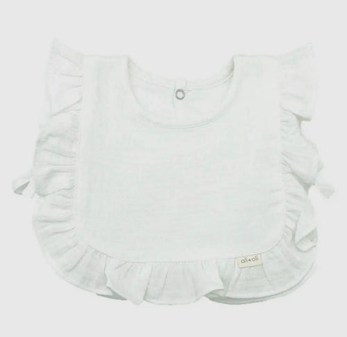 Ali+Oli Muslin Cotton Ruffle Baby Bib-White