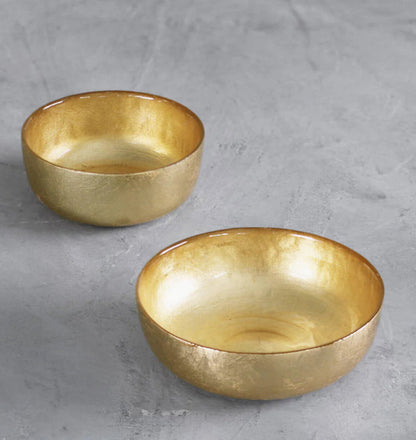 Beatriz Ball New Orleans Shallow Round Foil Leafing Glass Bowl Set of 2-Gold