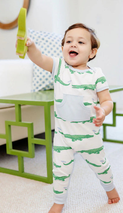 Beaufort Bonnet Short Sleeve Rowdy Rugby Romper-Gator Pond Pals With Buckhead Blue