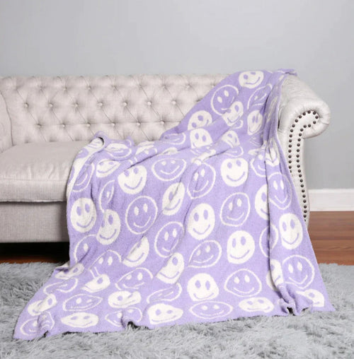 Comfy Luxe Cozy Blanket-Lavender Smiley