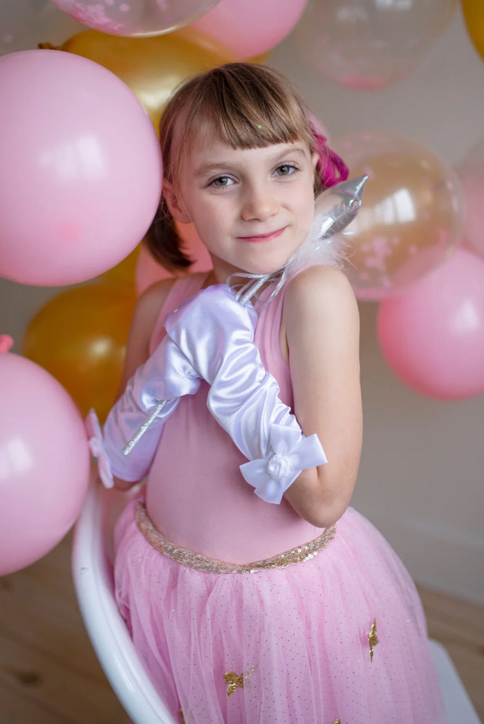 Great Pretenders Princess Gloves with Bow-White