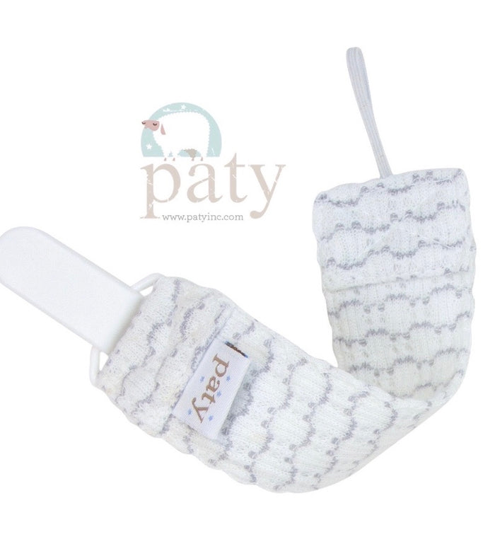 Paty Knit Pinstripe Pacifier Clip-Gray/White